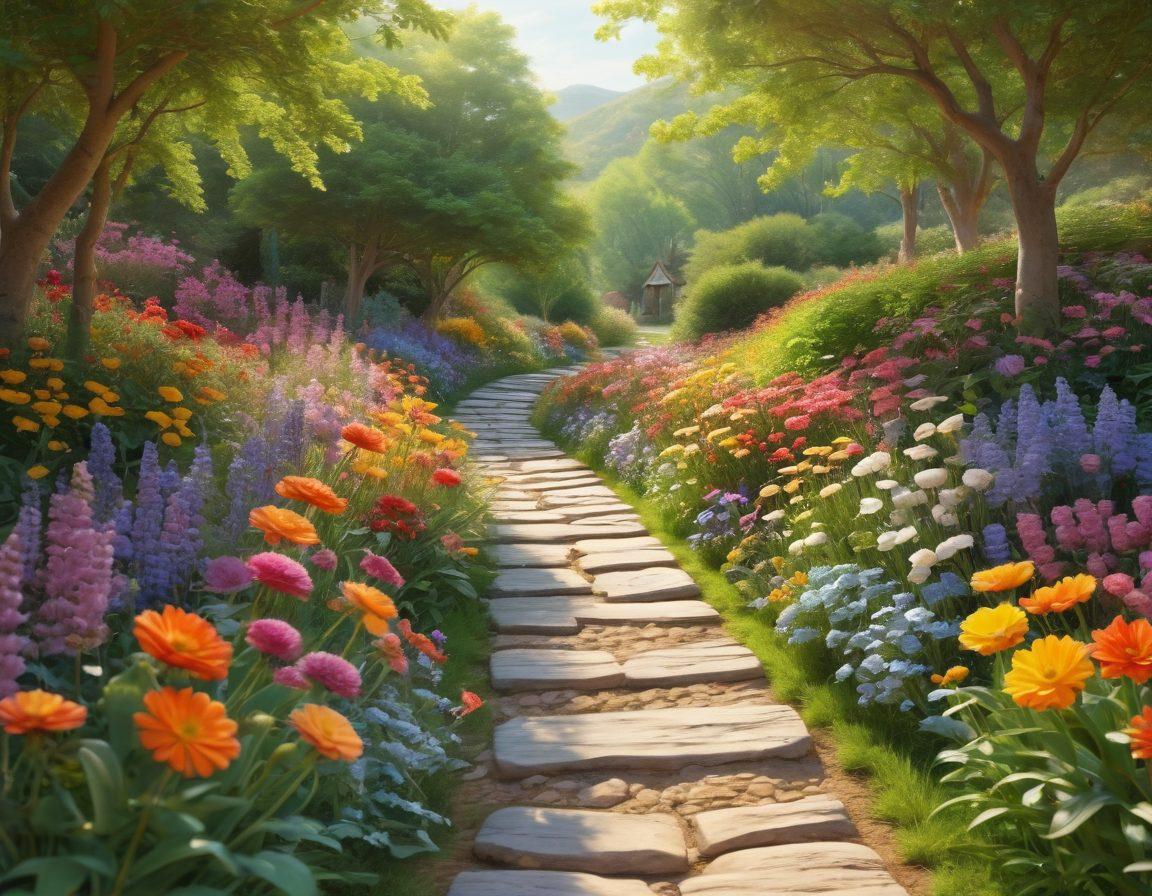 A serene landscape transitioning into a vibrant, joyful scene, depicting a winding path lined with symbols of happiness like sunshine, flowers, and smiling faces leading to a euphoric celebration. Show diverse people from different cultures expressing joy and contentment. Include soft pastel colors fading into bright, lively hues to symbolize the journey from calmness to ecstasy. 3D. vibrant colors. inspirational.